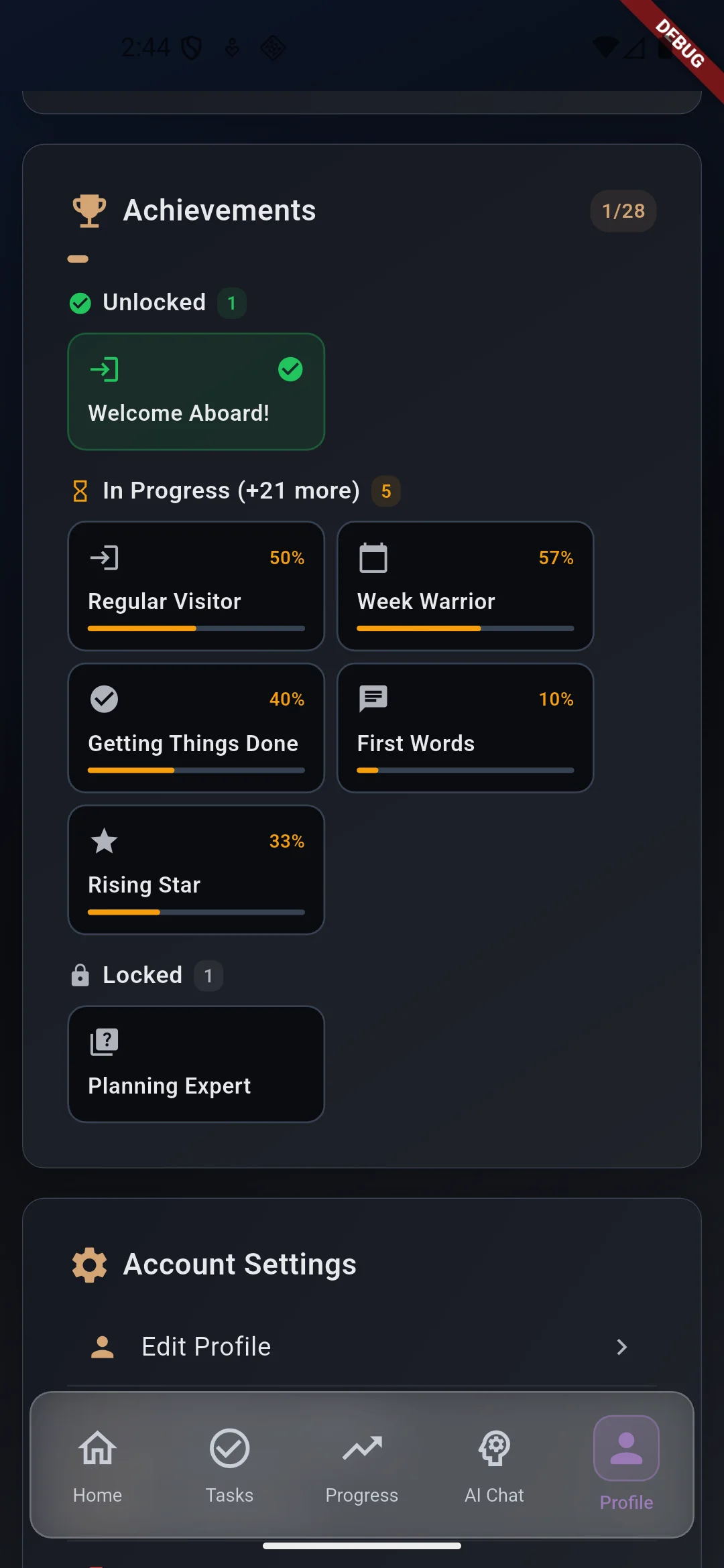 User Profile and Achievement System